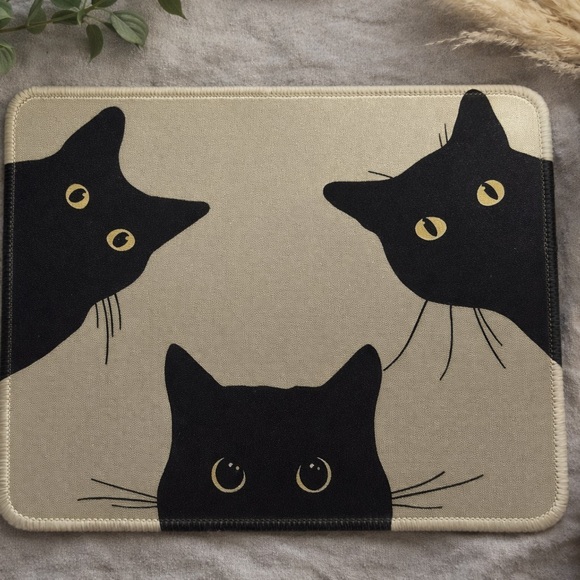 Other - Cute Black Cat Mouse Pad  - Neutral Beige
